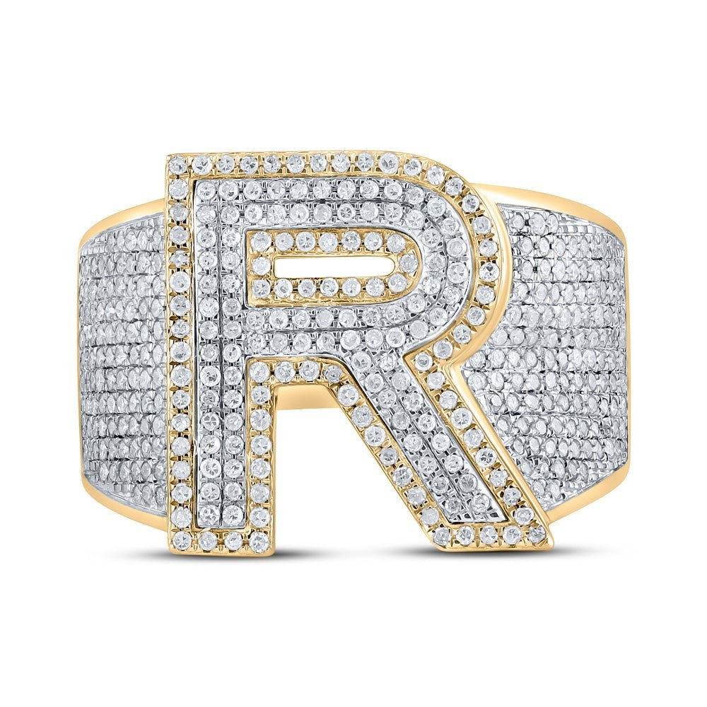 10kt Two - tone Gold Men's Round Diamond R Initial Letter Ring 1 - 1/4 Cttw | Splendid Jewellery - Splendid Jewellery