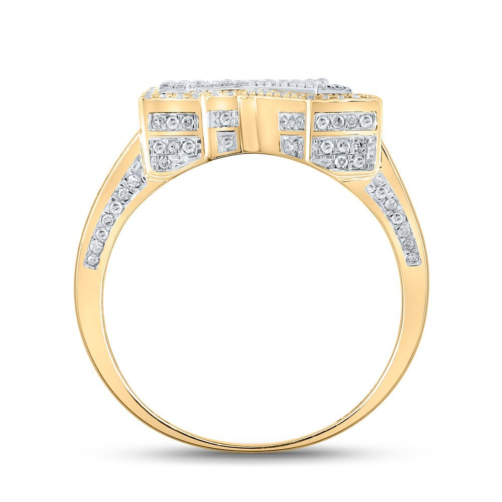 10kt Two - tone Gold Men's Round Diamond R Initial Letter Ring 1 - 1/4 Cttw | Splendid Jewellery - Splendid Jewellery
