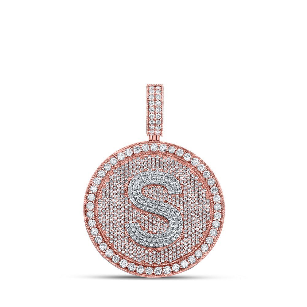 10kt Two - tone Gold Mens Round Diamond S Initial Letter Charm Pendant - 3 - 3/4 Cttw - Splendid Jewellery