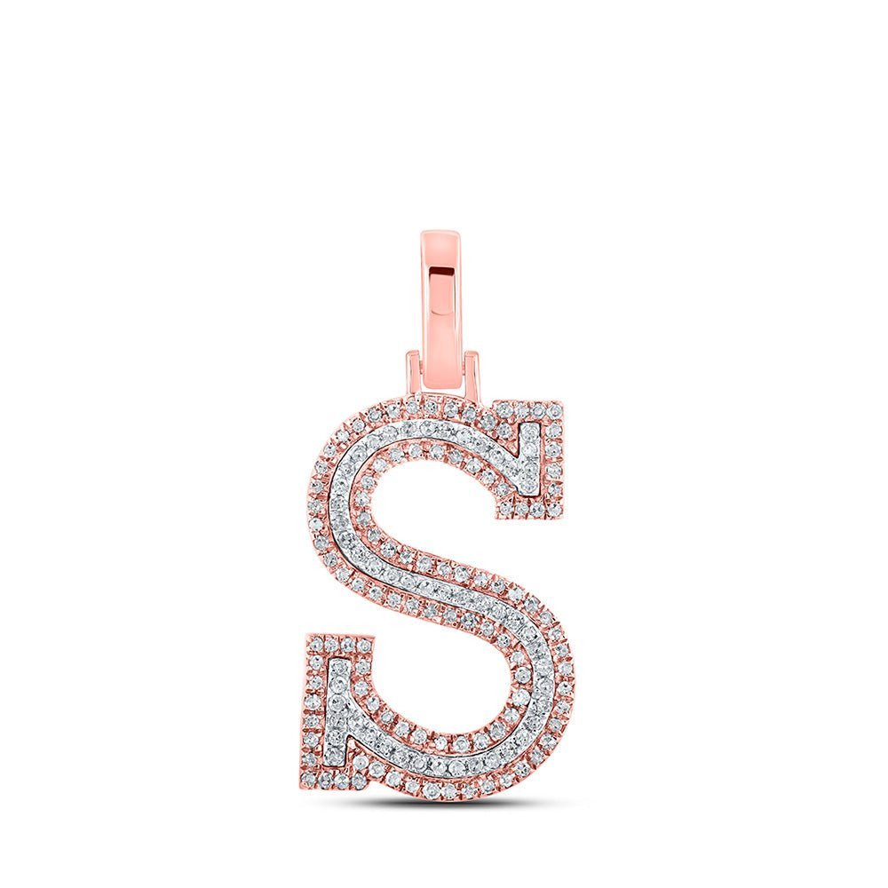 10kt Two - tone Gold Men's Round Diamond S Initial Letter Pendant 3/8 Cttw - Splendid Jewellery