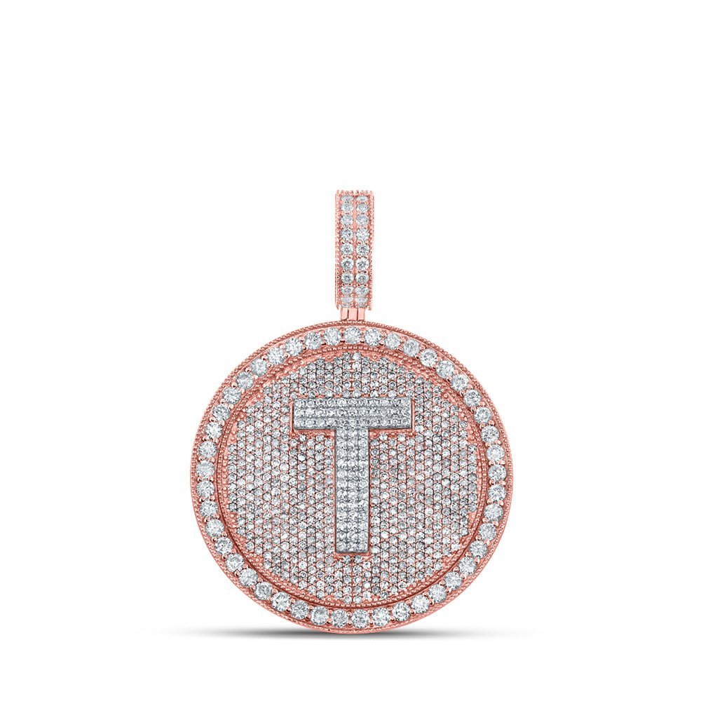 10kt Two - tone Gold Men's Round Diamond T Initial Letter Charm Pendant - 3 - 7/8 Cttw - Splendid Jewellery