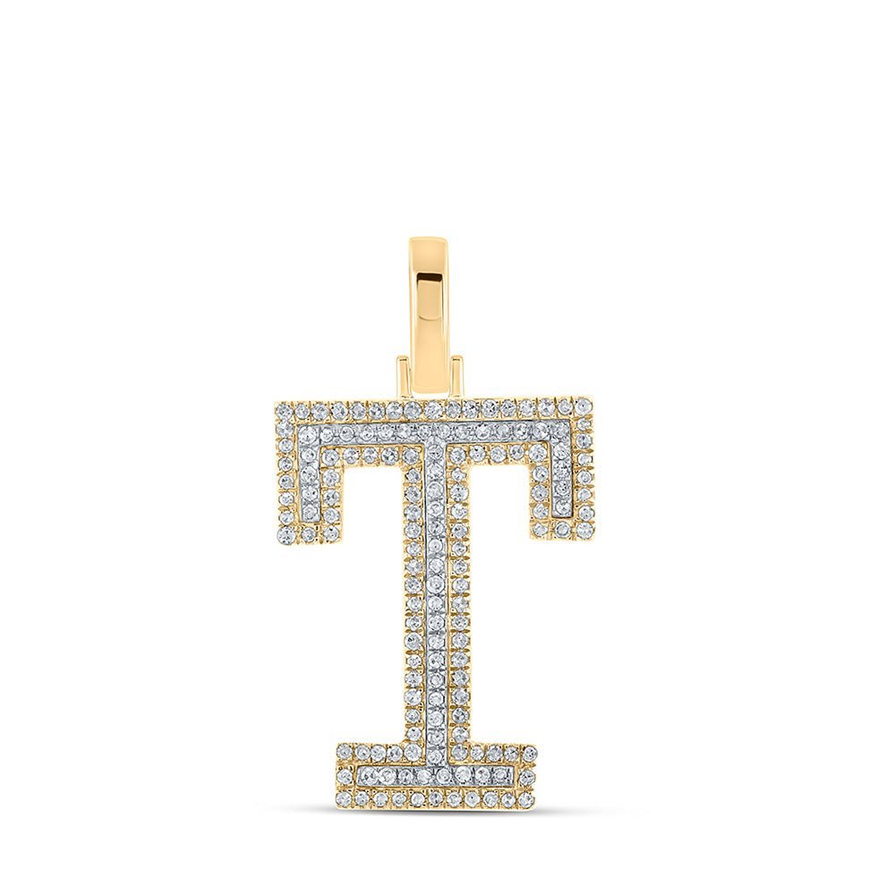 10kt Two - tone Gold Mens Round Diamond T Initial Letter Pendant - A Stunning Statement Piece for Men - Splendid Jewellery