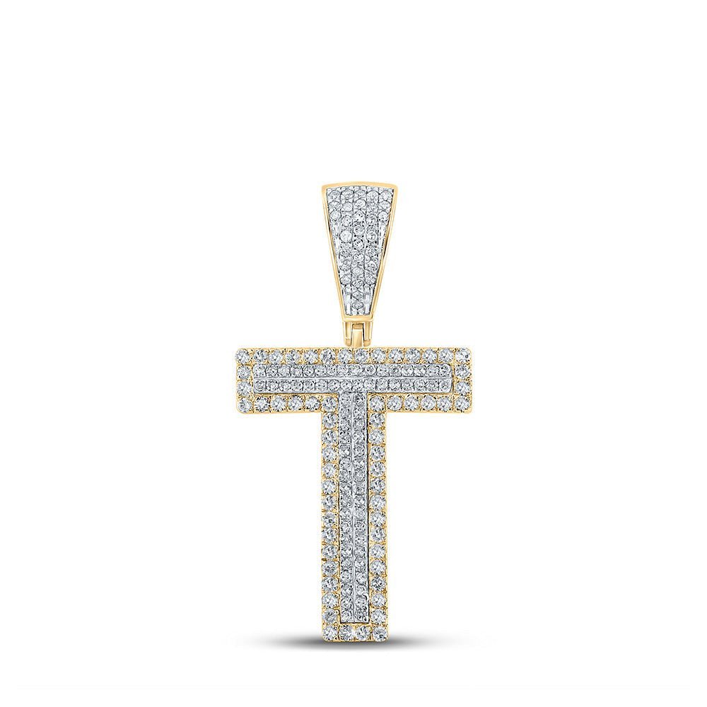 10kt Two - tone Gold Mens Round Diamond T Letter Charm Pendant 5/8 Cttw - Splendid Jewellery