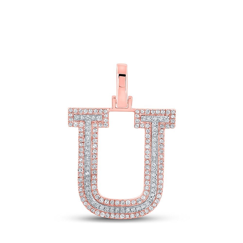 10kt Two - tone Gold Men's Round Diamond U Initial Letter Pendant 1/2 Cttw - Splendid Jewellery