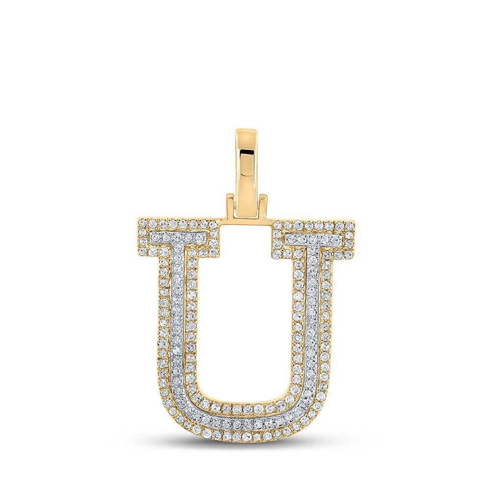 10kt Two - tone Gold Mens Round Diamond U Initial Letter Pendant 1/2 Cttw - Splendid Jewellery
