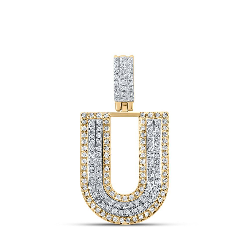 10kt Two - tone Gold Men's Round Diamond U Initial Letter Pendant 1/2 Cttw | Splendid Jewellery - Splendid Jewellery
