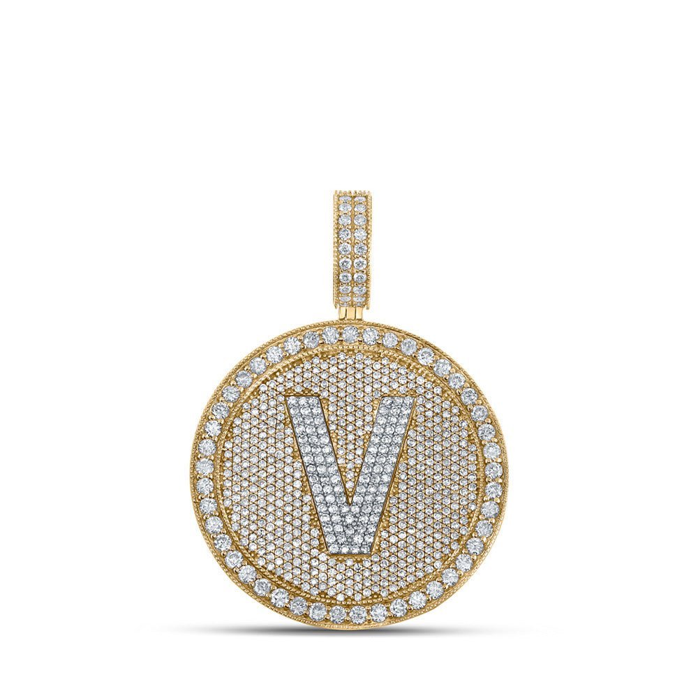 10kt Two - tone Gold Mens Round Diamond V Initial Letter Charm Pendant 3 - 3/4 Cttw - Splendid Jewellery