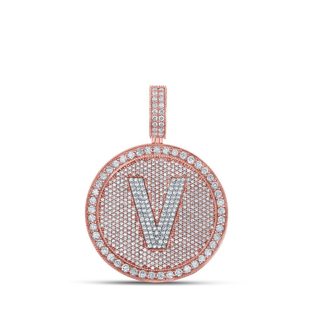 10kt Two - tone Gold Men's Round Diamond V Initial Letter Charm Pendant - 3 - 3/4 Cttw - Splendid Jewellery