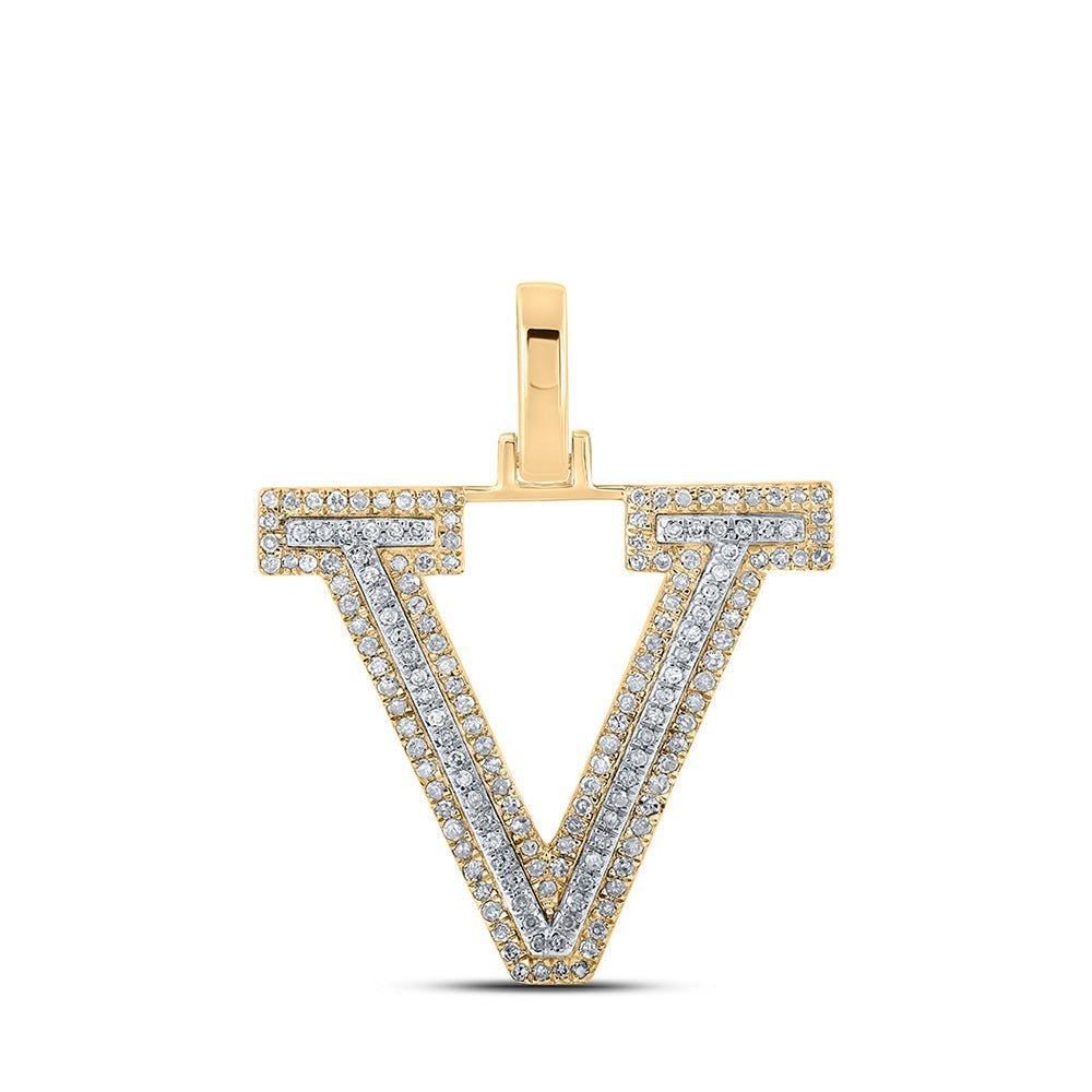 10kt Two - tone Gold Mens Round Diamond V Initial Letter Pendant 3/8 Cttw - Splendid Jewellery