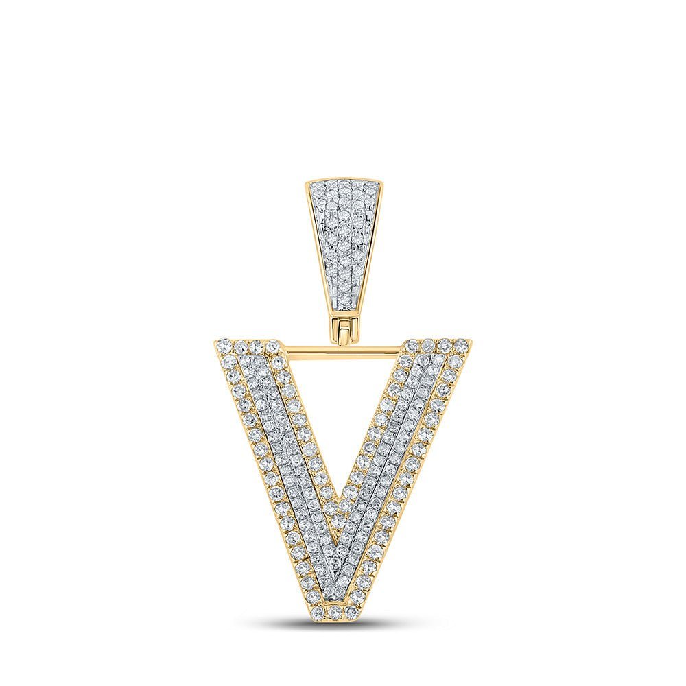 10kt Two - tone Gold Men's Round Diamond V Letter Charm Pendant - 3/4 Cttw | Splendid Jewellery - Splendid Jewellery