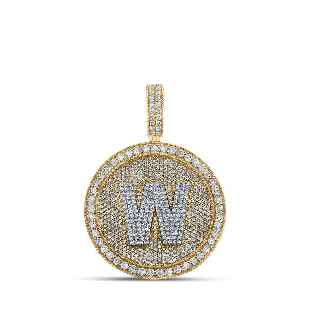 10kt Two - tone Gold Men's Round Diamond W Initial Letter Charm Pendant - 3 - 5/8 Cttw - Splendid Jewellery
