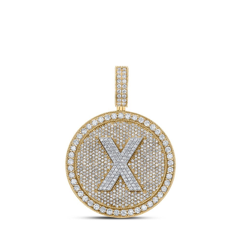 10kt Two - tone Gold Men's Round Diamond X Circle Letter Charm Pendant - 3 - 3/4 Cttw - Splendid Jewellery