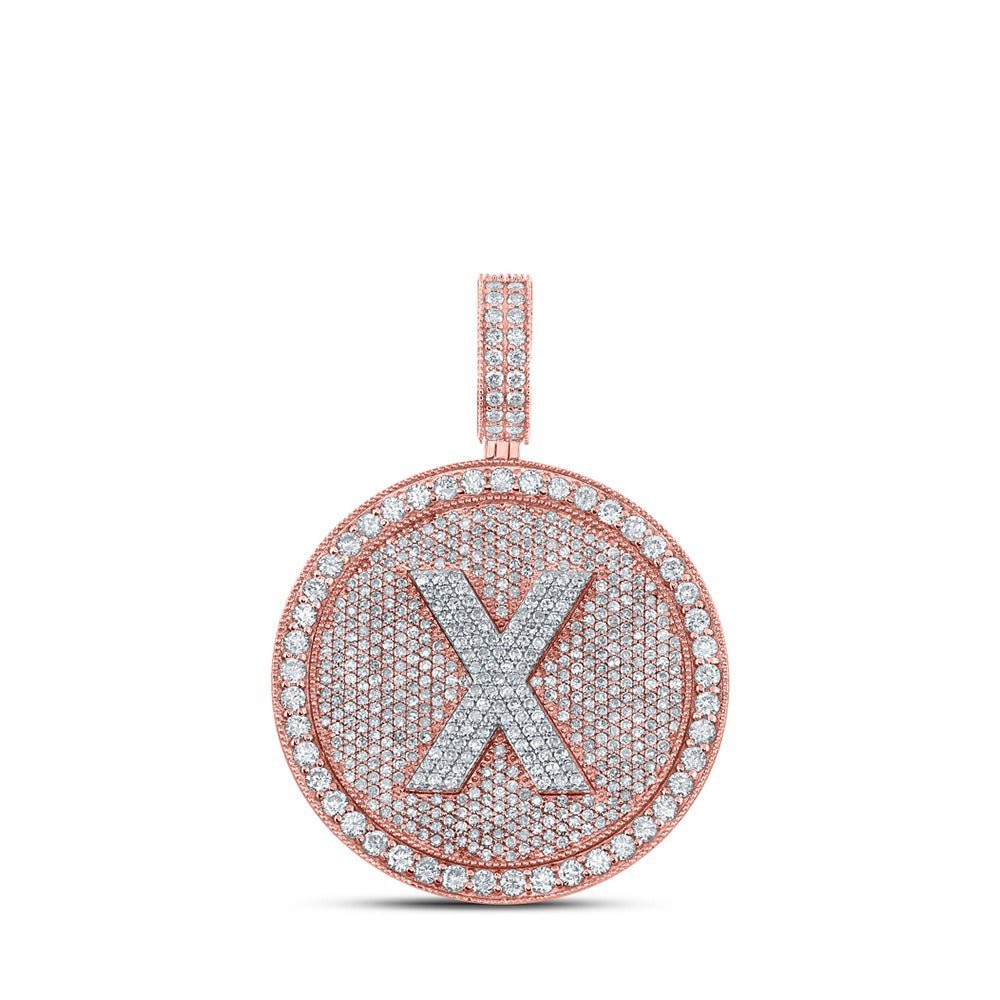 10kt Two - tone Gold Men's Round Diamond X Circle Letter Charm Pendant - 3 - 3/4 Cttw | Splendid Jewellery - Splendid Jewellery