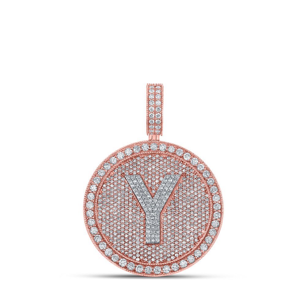 10kt Two - tone Gold Men's Round Diamond Y Initial Charm Pendant - 3 - 7/8 Cttw - Splendid Jewellery