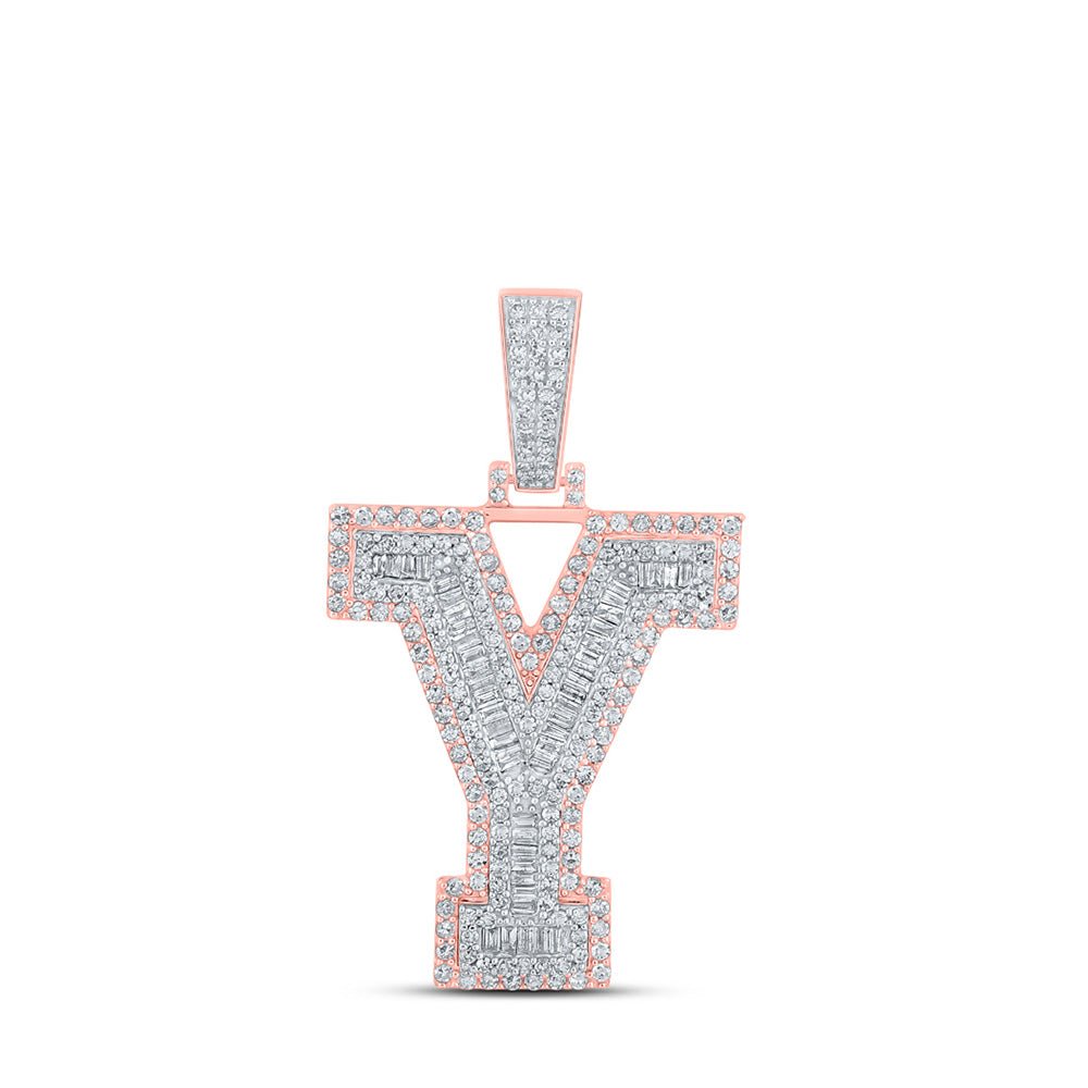 10kt Two - tone Gold Men's Round Diamond Y Initial Letter Charm Pendant - 1 - 5/8 Cttw - Splendid Jewellery - Splendid Jewellery