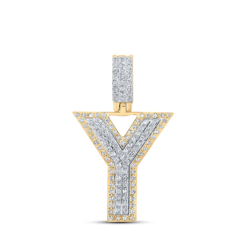 10kt Two - tone Gold Men's Round Diamond Y Initial Letter Pendant 3/8 Cttw - Splendid Jewellery