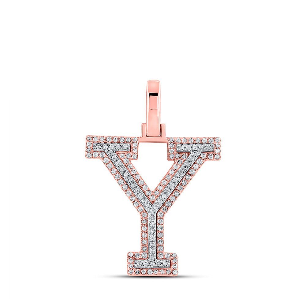 10kt Two - tone Gold Men's Round Diamond Y Initial Letter Pendant 3/8 Cttw - A Dazzling Statement Piece by Splendid Jewellery - Splendid Jewellery