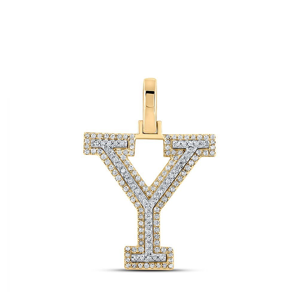 10kt Two - tone Gold Mens Round Diamond Y Initial Letter Pendant 3/8 Cttw - Exquisite Men's Diamond Charm Pendant - Splendid Jewellery