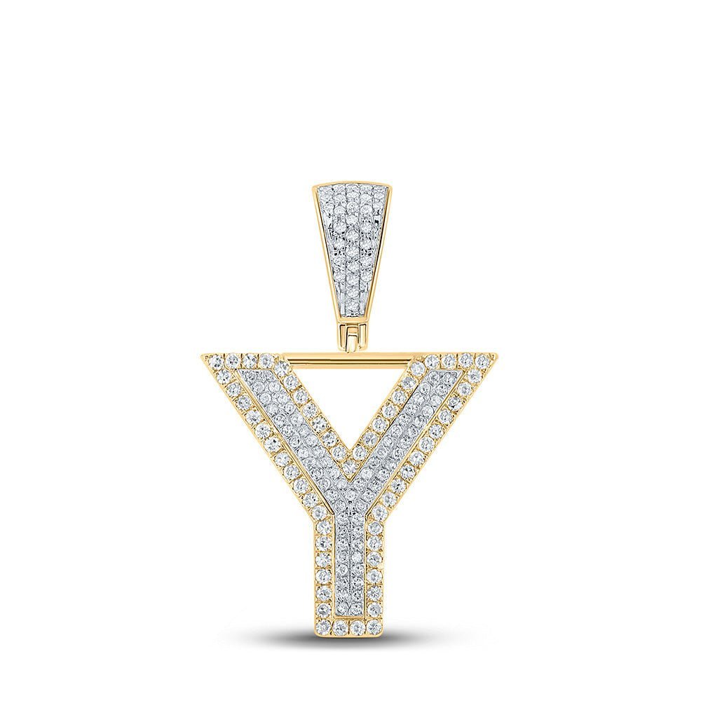 10kt Two - tone Gold Mens Round Diamond Y Letter Charm Pendant 5/8 Cttw - Splendid Jewellery