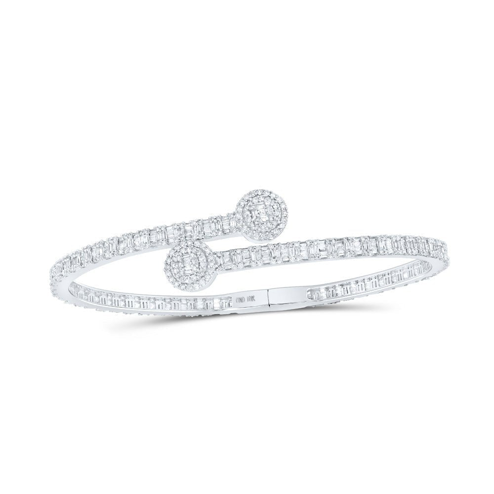 10kt White Gold Baguette and Round Diamond Circle Cuff Bangle Bracelet - 2 - 3/4 Cttw - Splendid Jewellery