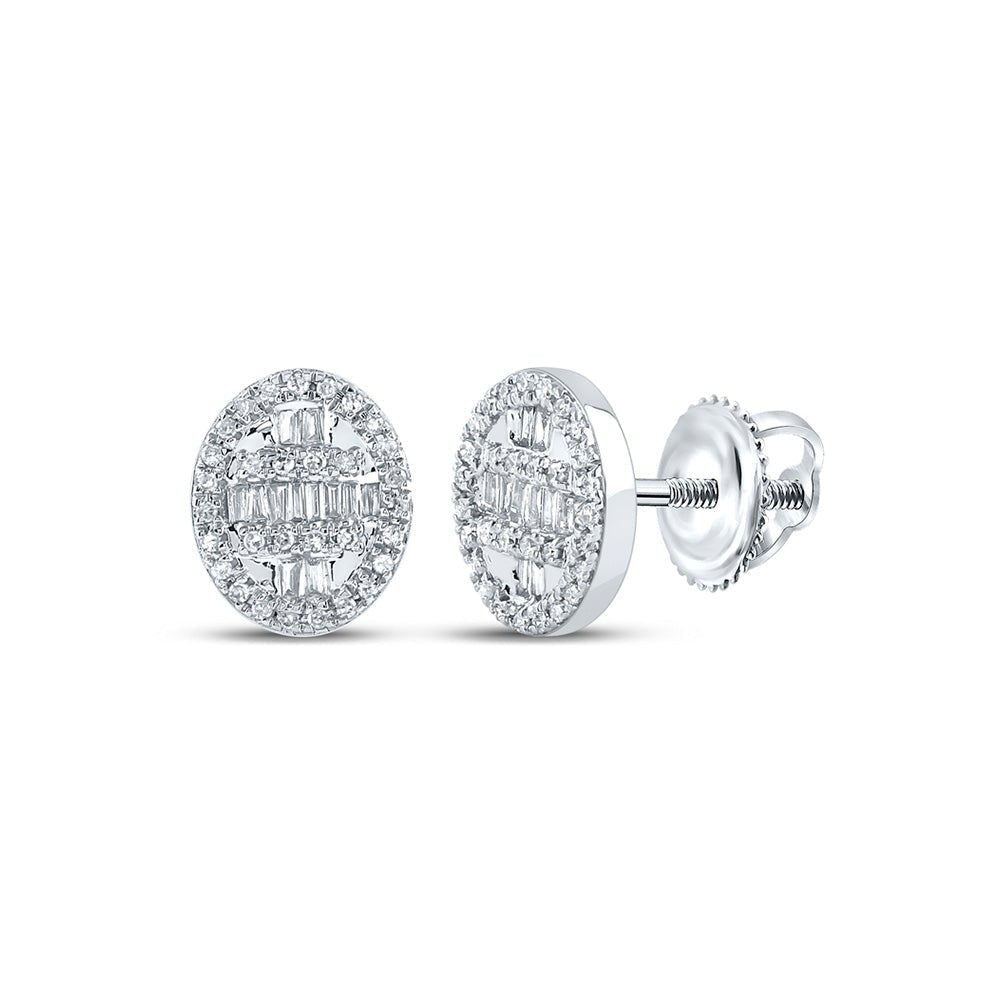 10kt White Gold Baguette and Round Diamond Cluster Earrings - 1/3 Cttw - Splendid Jewellery