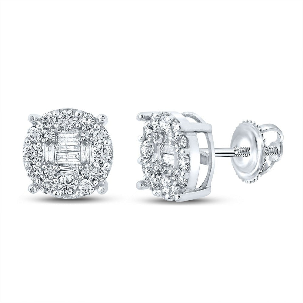 10kt White Gold Baguette and Round Diamond Cluster Earrings - 5/8 Cttw - Splendid Jewellery