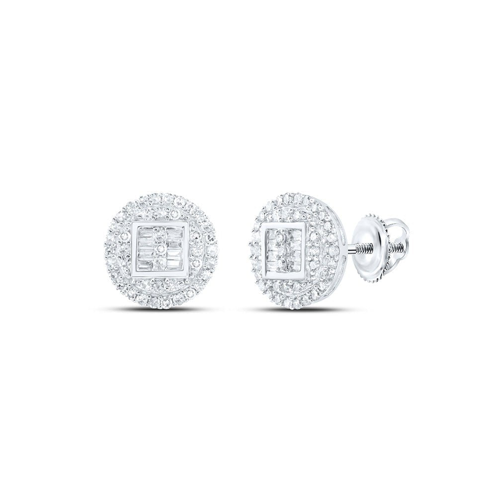 10kt White Gold Baguette and Round Diamond Cluster Earrings for Men - 1/2 Cttw - Splendid Jewellery