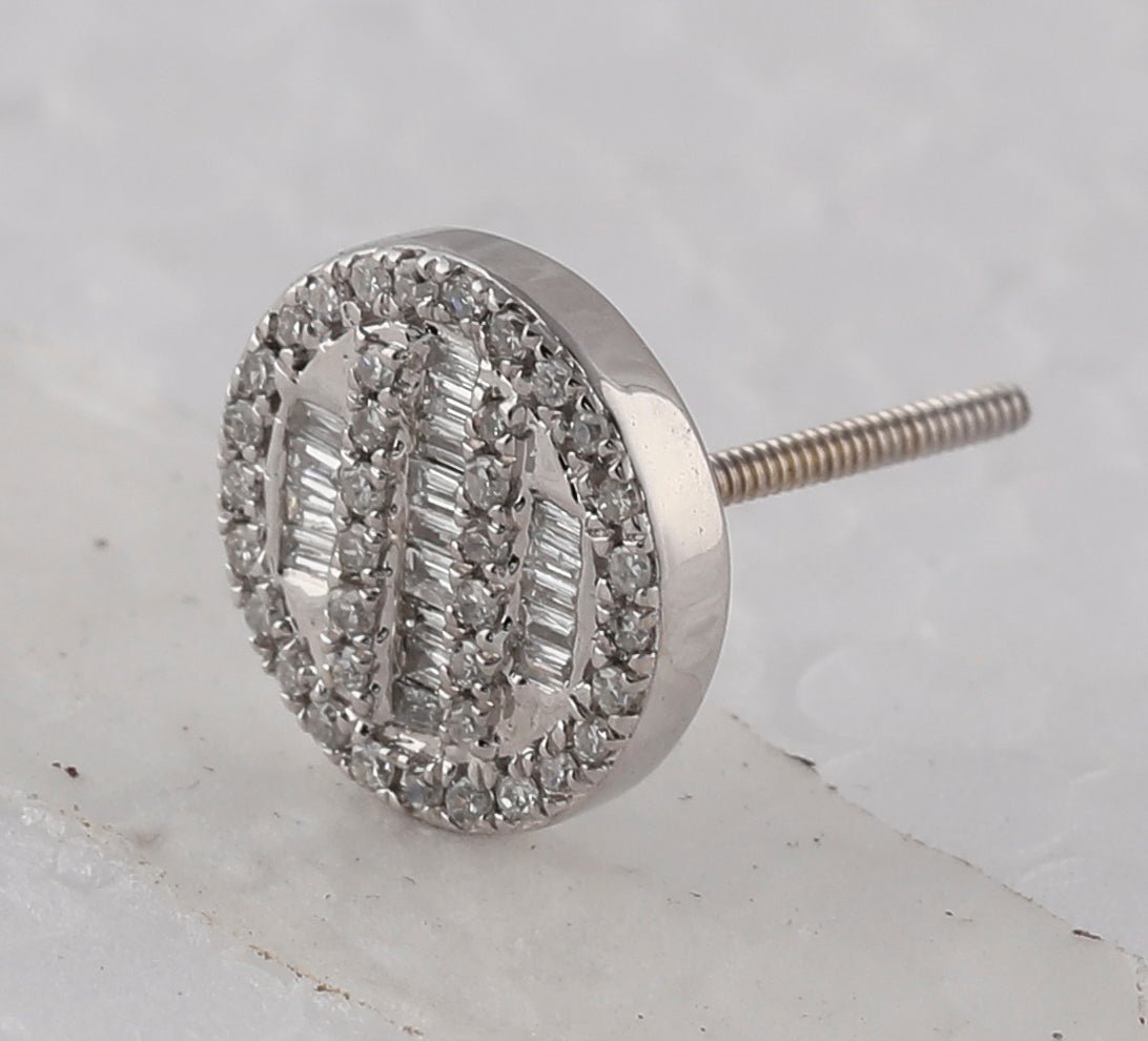 10kt White Gold Baguette and Round Diamond Cluster Earrings for Men - 1/3 Cttw - Splendid Jewellery