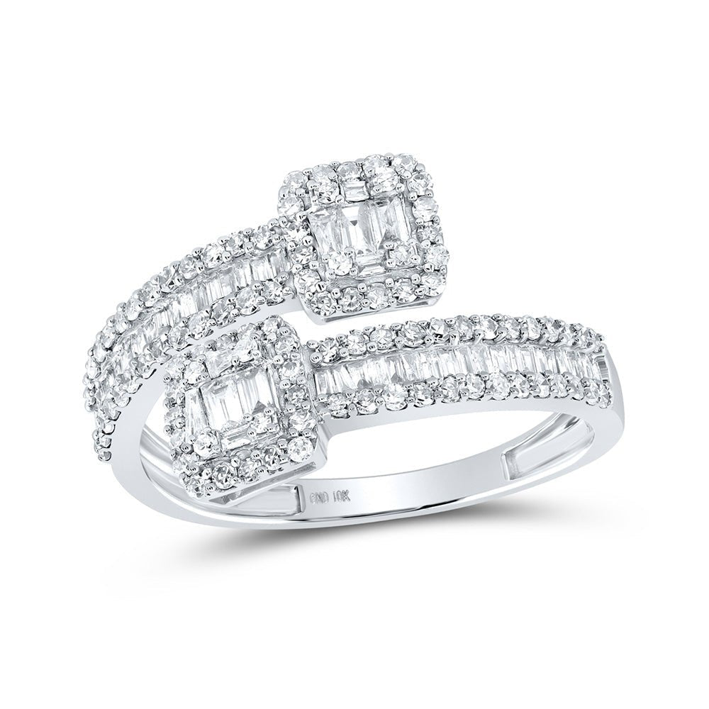 10kt White Gold Baguette and Round Diamond Cuff Band Ring - 1 Cttw - Splendid Jewellery