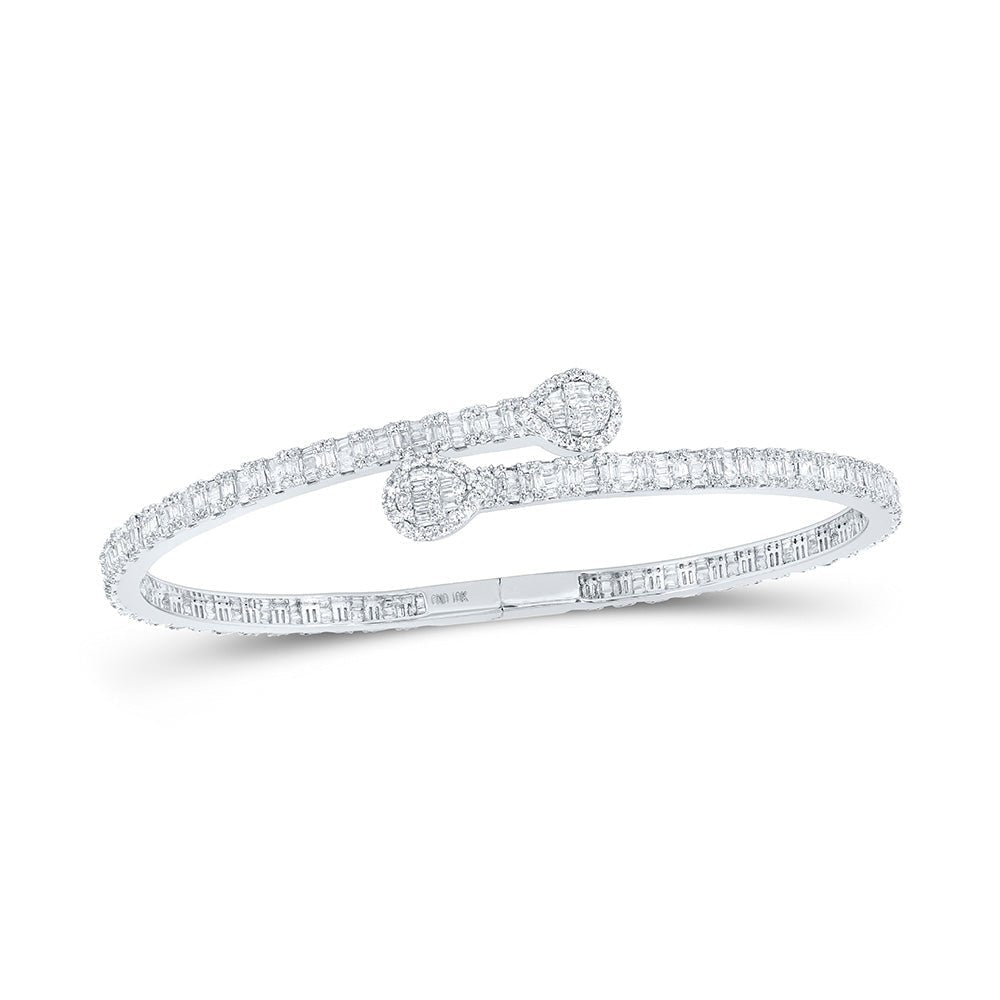 10kt White Gold Baguette and Round Diamond Cuff Bangle Bracelet - 2 - 5/8 Cttw - Splendid Jewellery