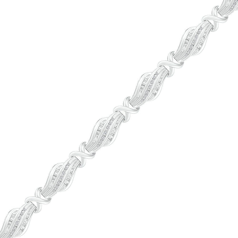 10kt White Gold Baguette and Round Diamond Fashion Bracelet - 1 Cttw - Splendid Jewellery