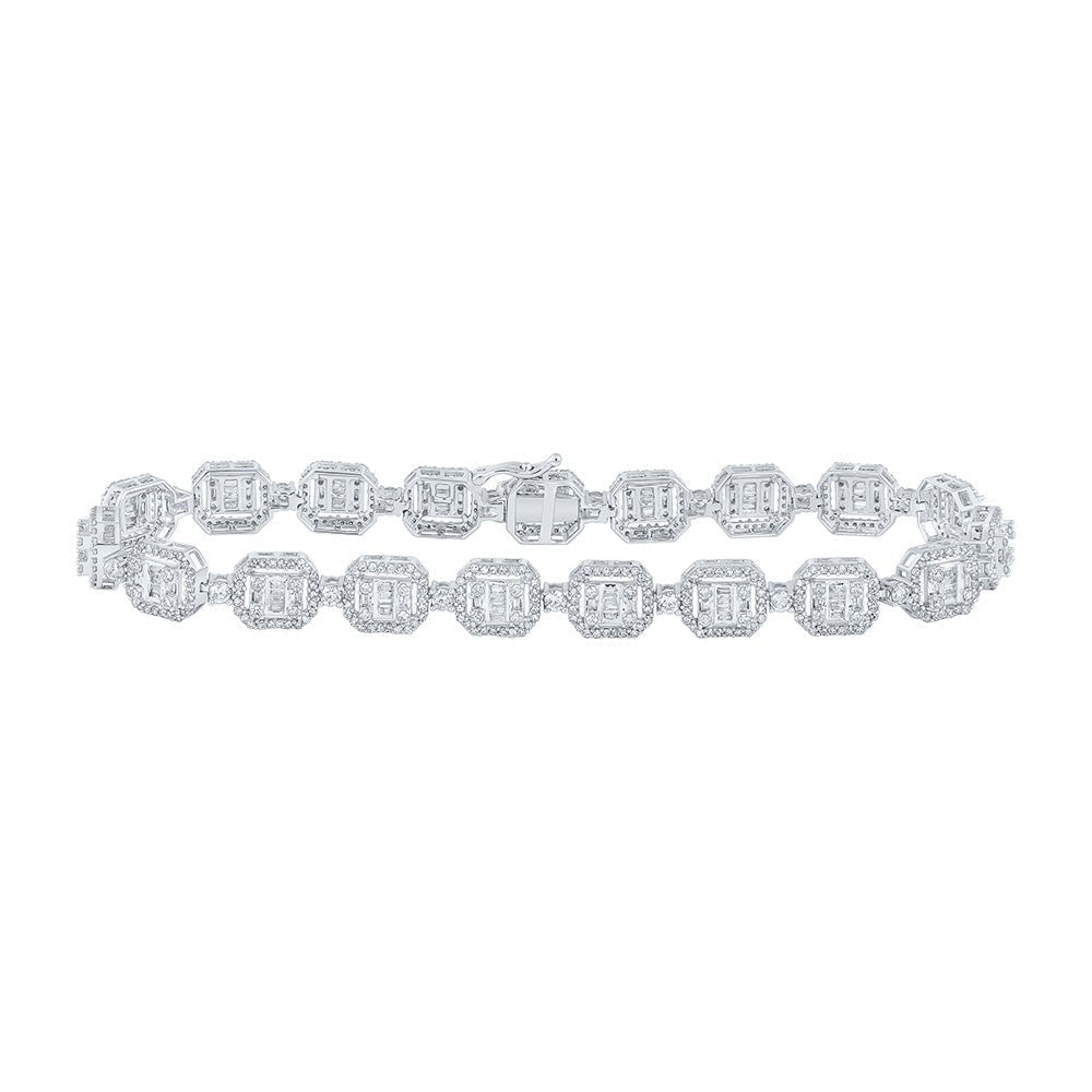 10kt White Gold Baguette and Round Diamond Link Bracelet - 4 - 1/2 Cttw - Splendid Jewellery