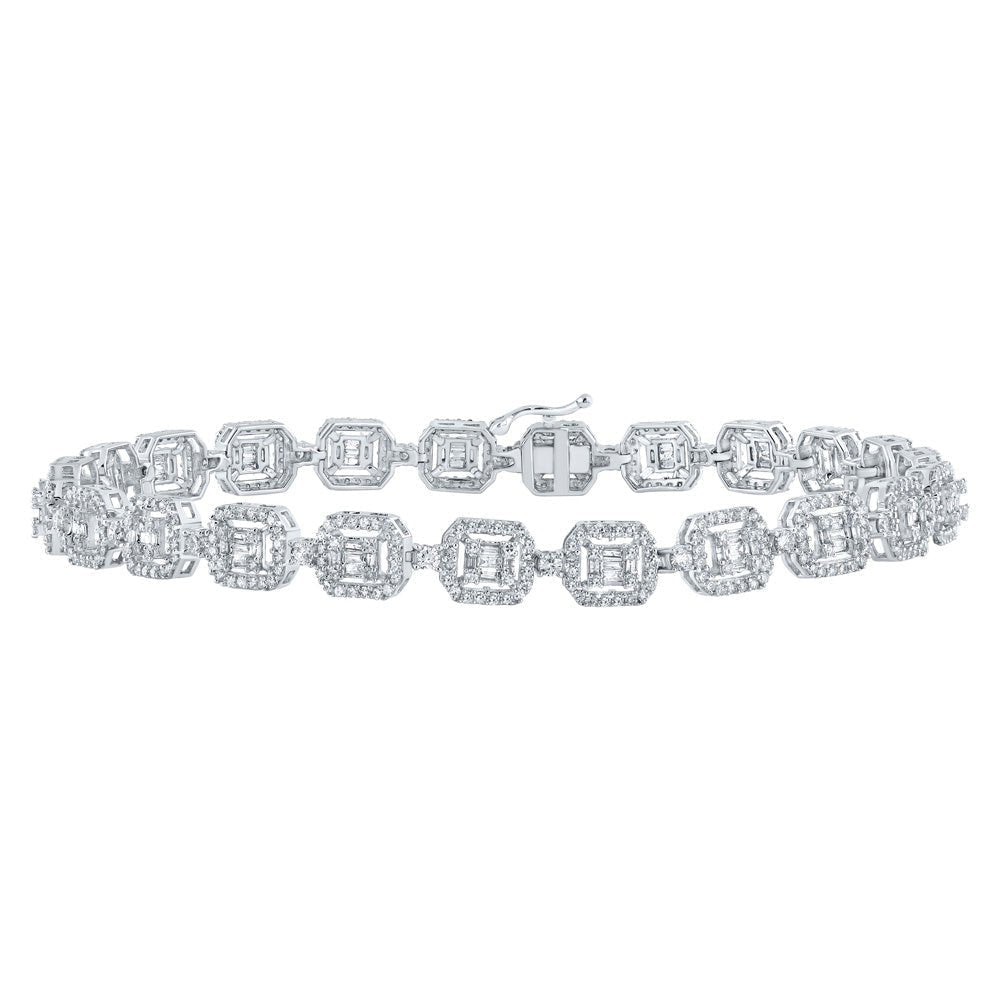 10kt White Gold Baguette and Round Diamond Link Bracelet - 4 Cttw - Splendid Jewellery