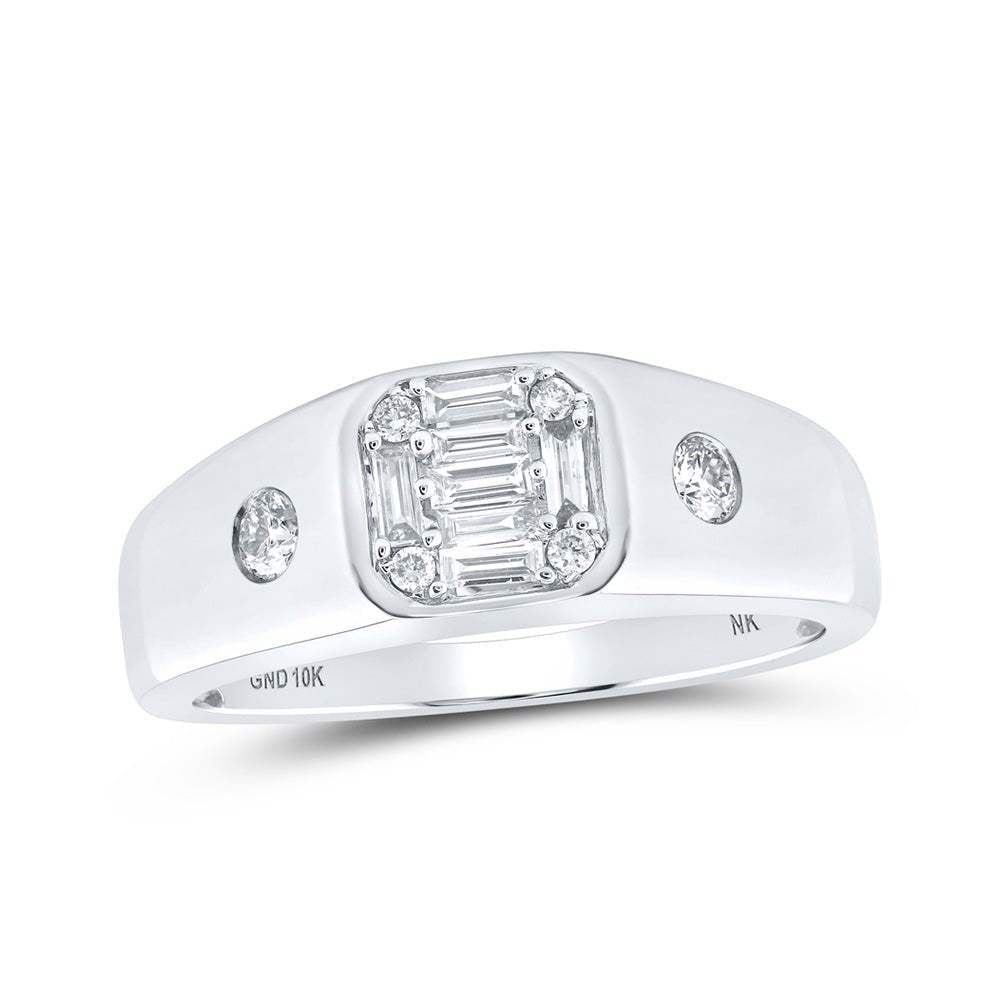 10kt White Gold Baguette Diamond Band Ring for Men - Stunning Sparkle and Style - Splendid Jewellery