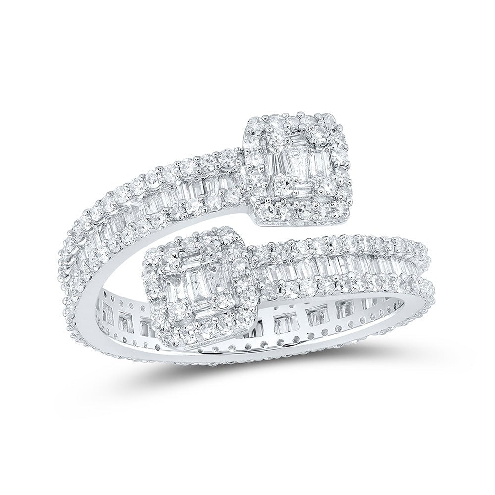10kt White Gold Baguette Diamond Cuff Eternity Band Ring - 1 - 5/8 Cttw - Splendid Jewellery