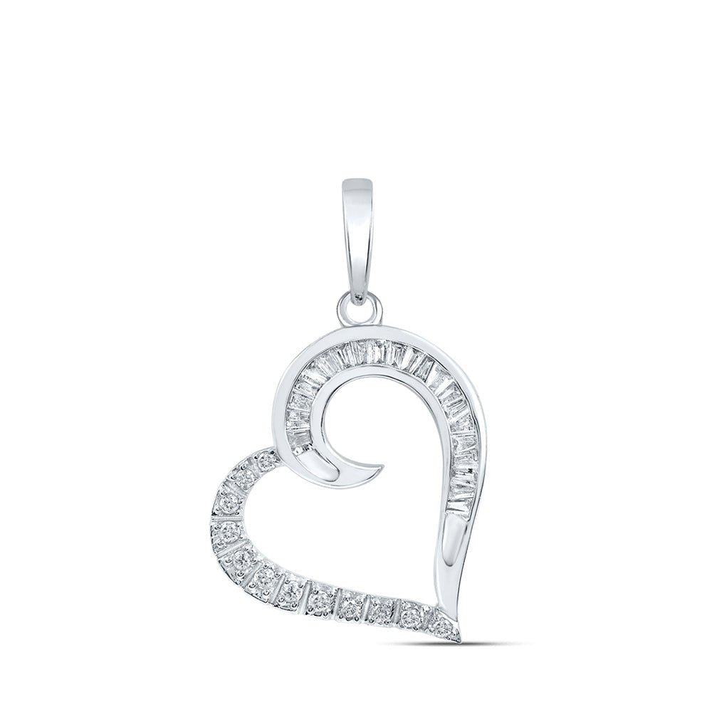10kt White Gold Baguette Diamond Heart Pendant - A Mesmerizing Symbol of Love and Elegance - Splendid Jewellery