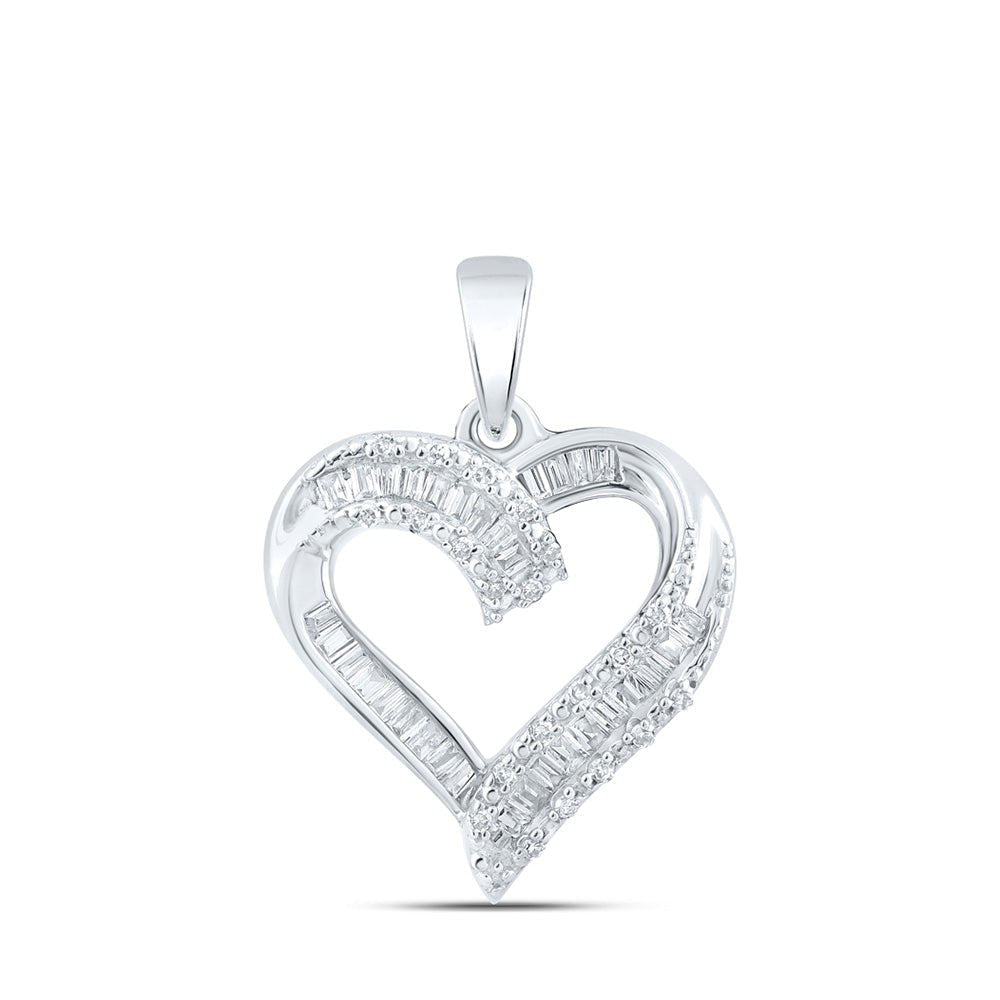 10kt White Gold Baguette Diamond Heart Pendant | Sparkling Love Symbol Necklace - Splendid Jewellery