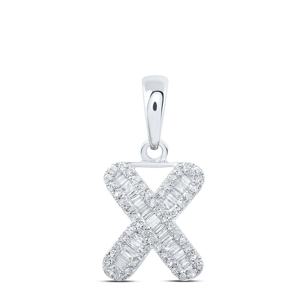 10kt White Gold Baguette Diamond X Initial Pendant - Personalized Elegance at its Finest - Splendid Jewellery