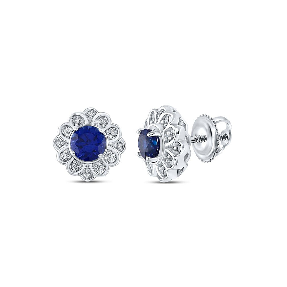 10kt White Gold Cluster of Lab - Created Blue Sapphire Earrings - A Captivating Display of Elegance - Splendid Jewellery