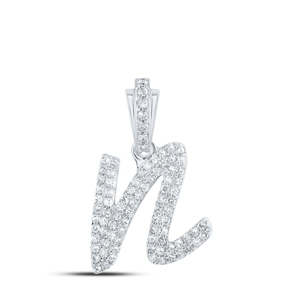 10kt White Gold Diamond Initial Pendant: Elegant N Cursive Letter Necklace - Splendid Jewellery