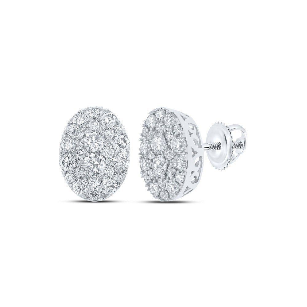 10kt White Gold Diamond Oval Cluster Earrings: Timeless Elegance and Mesmerizing Brilliance - Splendid Jewellery