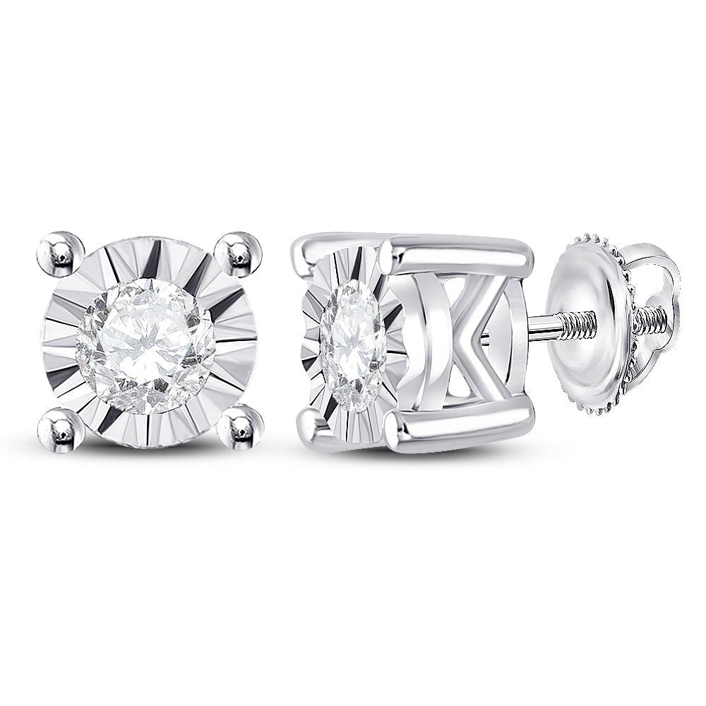 10kt White Gold Diamond Solitaire Stud Earrings - Timeless Elegance - Splendid Jewellery