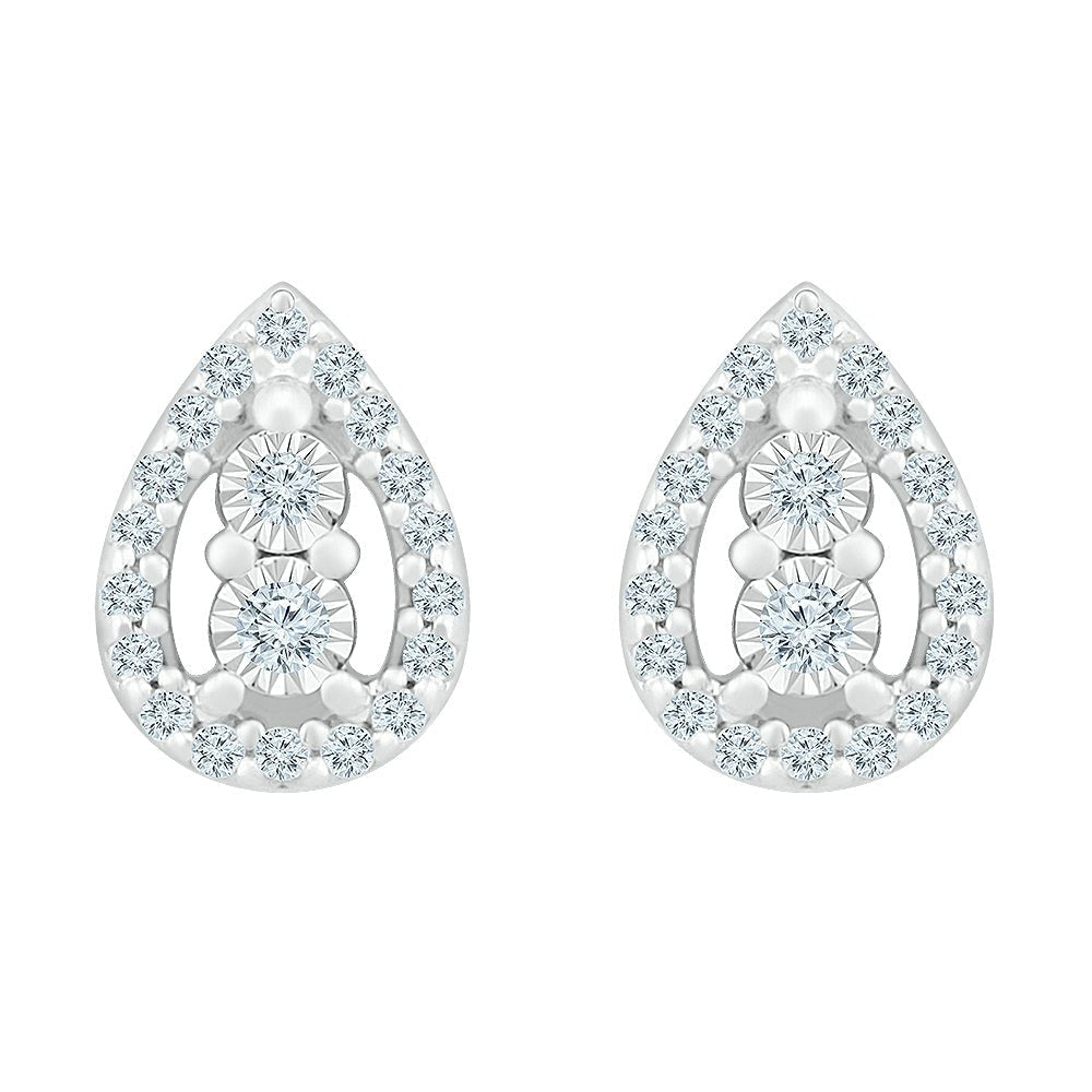 10kt White Gold Diamond Teardrop Earrings - Timeless Elegance and Sparkling Brilliance - Splendid Jewellery