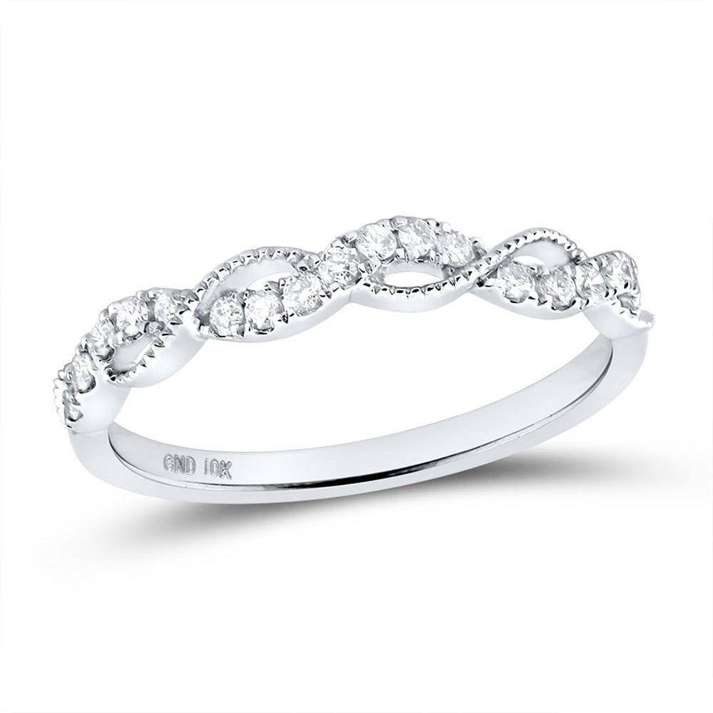 10kt White Gold Diamond Twisted Stackable Band Ring - A Mesmerizing Sparkle - Splendid Jewellery