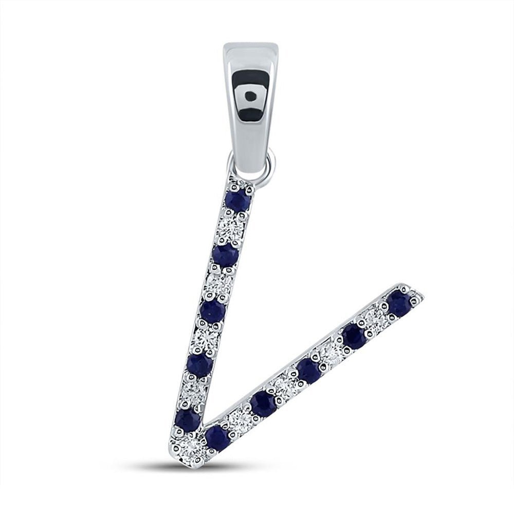 10kt White Gold Gemstone Initial & Letter Pendant with Blue Sapphire and Diamond Accents - Splendid Jewellery