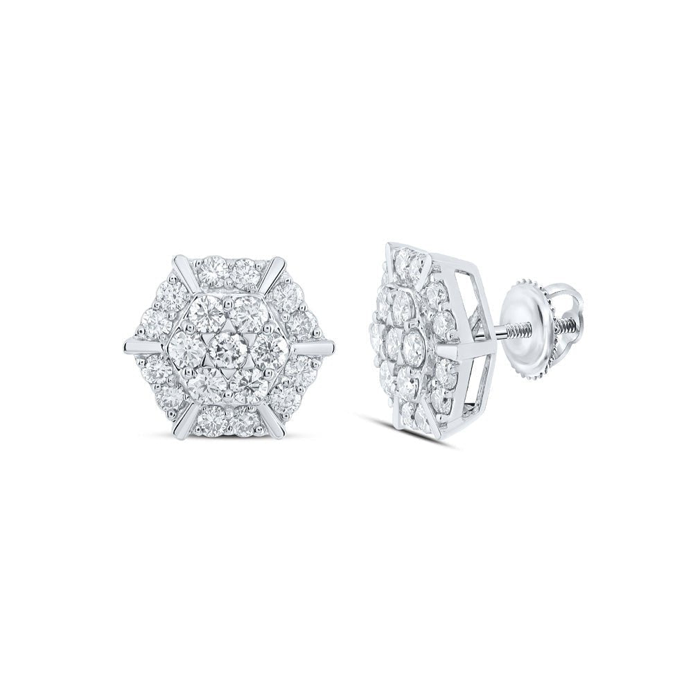 10kt White Gold Hexagon Cluster Diamond Earrings - A Mesmerizing Brilliance - Splendid Jewellery