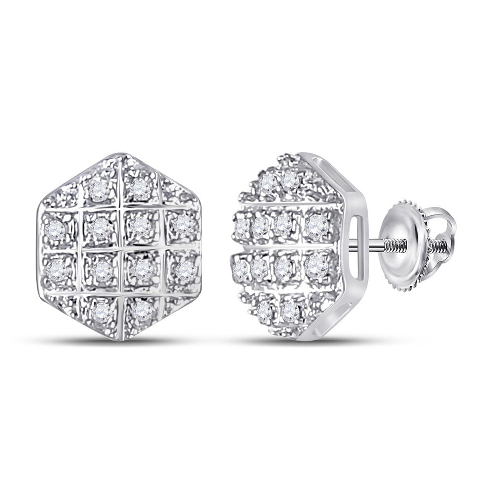 10kt White Gold Hexagon Cluster Diamond Earrings for Men - Brilliant Sparkles for Stylish Gentlemen - Splendid Jewellery