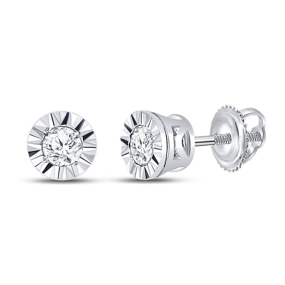 10kt White Gold Illusion - set Diamond Stud Earrings - Timeless Elegance and Brilliance - Splendid Jewellery