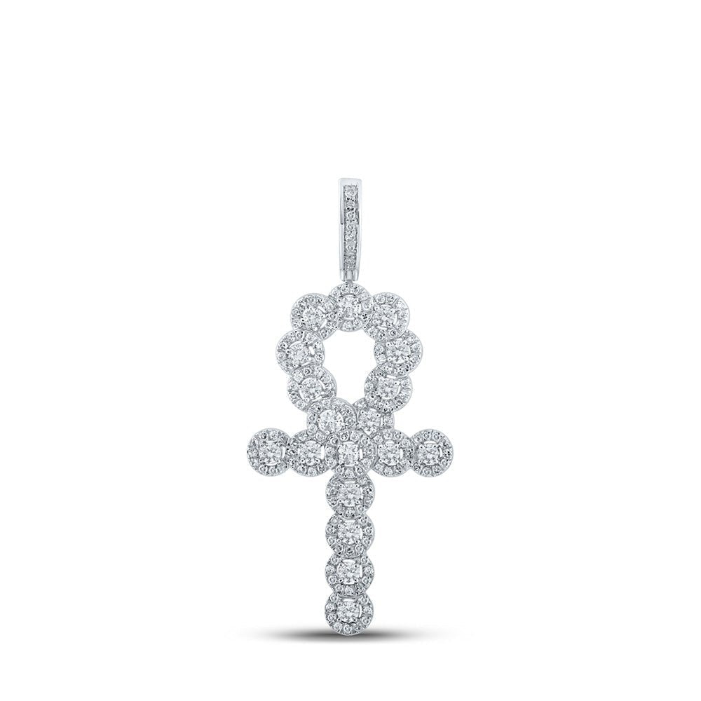 10kt White Gold Men's Diamond Ankh Cross Charm Pendant - 1 Cttw - Splendid Jewellery