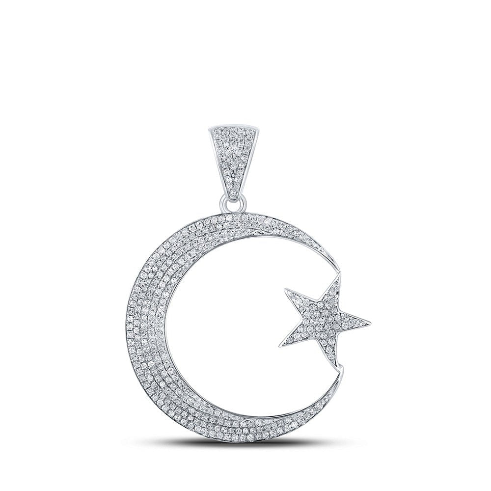 10kt White Gold Men's Diamond Crescent Moon Star Charm Pendant - 3/4 Cttw - Splendid Jewellery